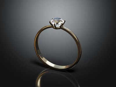 Sparkling Round Cut Solitaire Diamond Ring With Elegant Gold Band 3d model