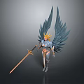 Warrior Woman With Blue Wings Golden Crown And Sword In Armor