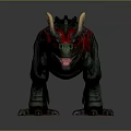 Fierce Green And Red Horned Dinosaur With Spiked Back 3D Rendering