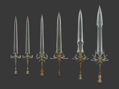 Collection of Decorative Swords with Ornate Handles and Sharp Metal Blades 3d model