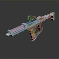 Futuristic Sci Fi Gun With Silver Metallic Body Black Scope And Yellow Red Accents
