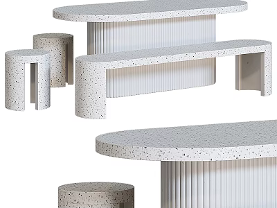 Modern Terrazzo Table And Bench Set With Sleek White Speckled Surface And Minimalist Design 3d model