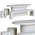 Modern Terrazzo Table And Bench Set With Sleek White Speckled Surface And Minimalist Design