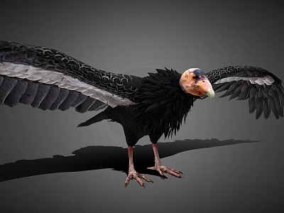 Majestic Flying Vulture with Spread Wings Black Feathers White Wingtips and Orange Head 3d model