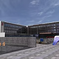 White Blue Purple Gradient Archway for Alumni Reunion with Modern Building Stone Pavement and Bicycle