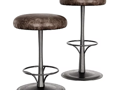 Industrial Design Bar Stools With Leather Seat Metal Frame And Ring Footrest 3d model