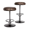 Industrial Design Bar Stools With Leather Seat Metal Frame And Ring Footrest