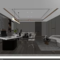 Elegant Modern Restaurant Interior With Marble Floor Chandelier And Dining Chairs