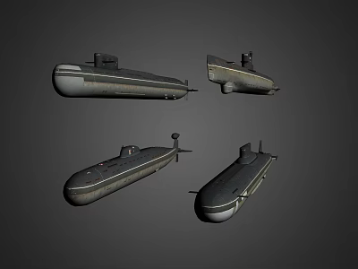 Four Military Submarines As Powerful Naval Weapons In Different Views 3d model