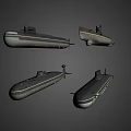 Four Military Submarines As Powerful Naval Weapons In Different Views 3d model