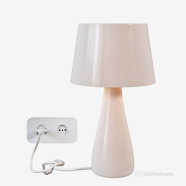White Table Lamp With Tapered Base And Power Outlet Plug Modern Design 3d model 