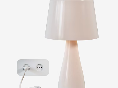 White Table Lamp With Tapered Base And Power Outlet Plug Modern Design 3d model