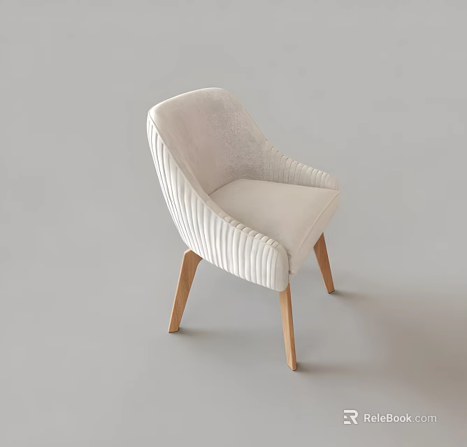 Light Padded Leisure Chair with Striped Design Curved Backrest Armrests and Wooden Legs 3d model 