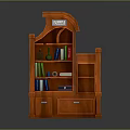 Orange Bookcase with Multiple Shelves Books Bottles and Top Sign Displaying Books