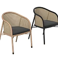 Dining Chairs With Rattan Backrest Cushioned Seat And Light Dark Frame