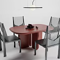 Modern Dining Table Set With Oval Red Table And Black Mesh Backrest Chairs 3d model