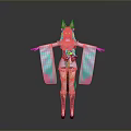 Anime Style Cat Ear Girl Character With Colorful Blue Green Pink Outfit And Flowing Sleeves