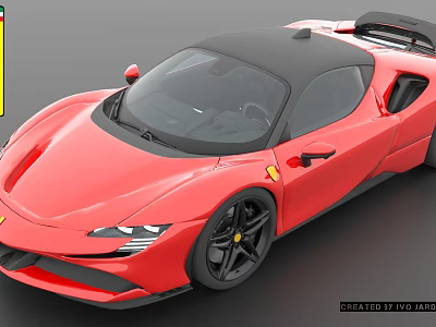 Red Sports Car With Black Roof Sleek Aerodynamic Design Sporty Wheels And Rear Spoiler 3d model