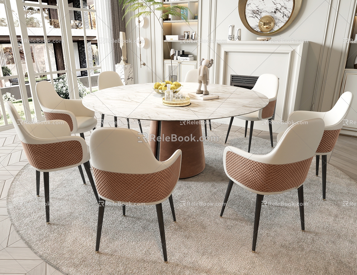 American Dining Table and Chair Round Dining Table Dining Chair Single Chair Chair Dining Table Ornaments 3d model