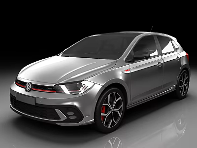 Silver Volkswagen Hatchback Exterior With Sporty Design And Red Accent Details 3d model