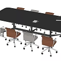 Modern Office Conference Table With Black Surface Rolling Chairs And Notepad 3d model