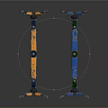 Orange And Blue Mechanical Robotic Figures With Articulated Arms And Segmented Bodies