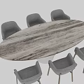 Modern Dining Table Set With Wooden Tabletop And Gray Upholstered Chairs