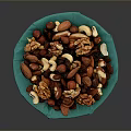 Mixed Nuts Assorted Healthy Snack With Walnuts Almonds Cashews And Raisins On Blue Plate