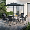 Modern Outdoor Patio Sofa Table Set With Folding Chairs And Large Sun Umbrella For Backyard