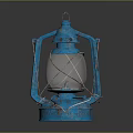 Vintage Blue Kerosene Lamp Furniture Piece With Metal Frame And Glass Shade