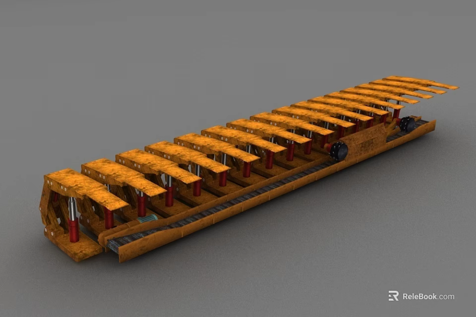 Orange Long Structure Industrial Equipment With Multiple Mechanical Components For Automated Production Line 3d model 