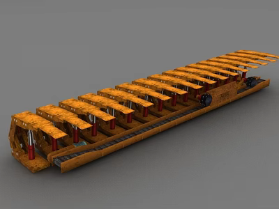 Orange Long Structure Industrial Equipment With Multiple Mechanical Components For Automated Production Line 3d model