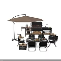 Outdoor Table And Chair Set With Umbrella Grill Firewood Drinks And Utensils For Grilling Dining