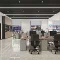 Modern Public Office Space Open Layout Interior With Desks Computers Office Chairs And Windows 3d model