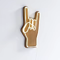 Modern Rock Hand Shaped Wooden Wall Decor With White Neon Edge