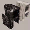 Modern Black And White Marble Side Tables With Unique Geometric Design 3d model