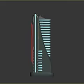 Cartoon Style Futuristic Tower With Red Wavy Structure And Blue Accent Lights