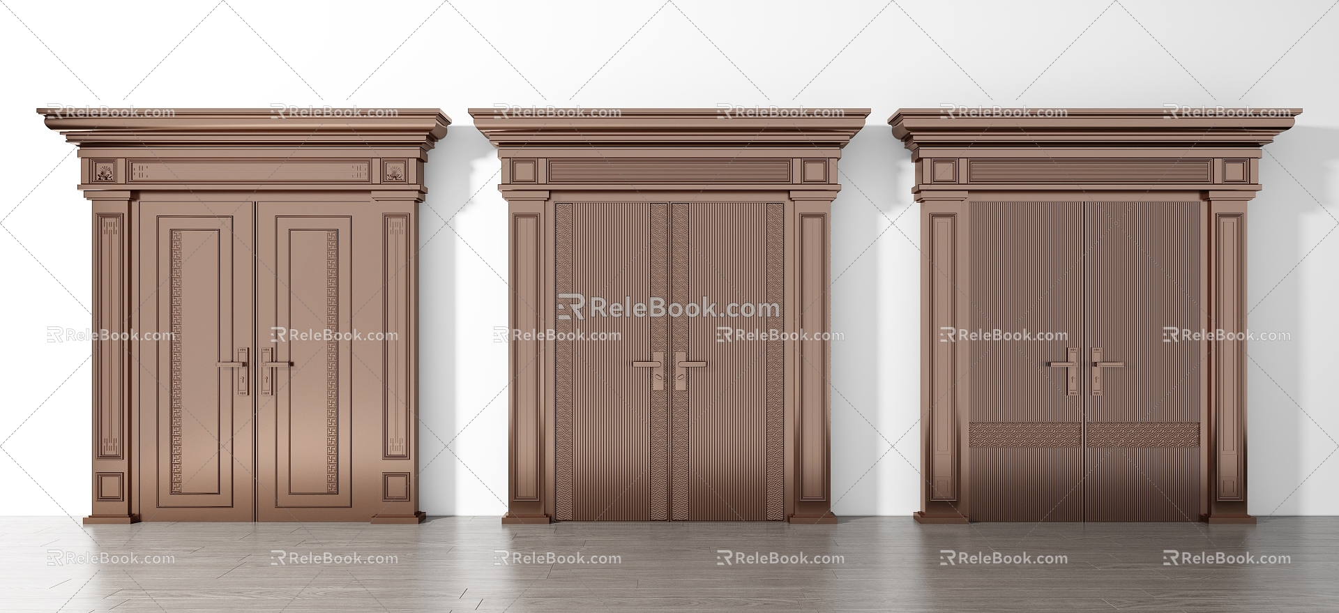 New Chinese style double door classical door combination 3d model