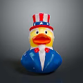 Patriotic Rubber Duck With American Flag Top Hat Red Bow Tie Blue Body Yellow Head