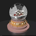 Decorative Ornament Set Featuring Snow Globe Snow Scene Small House Trees And Lit Base