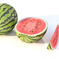 Ripe Whole Watermelon With Juicy Red Flesh Black Seeds And Sliced Pieces