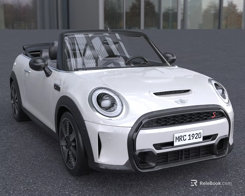 White MINI Convertible Car With Open Top Black Wheels And Front Design 3d model