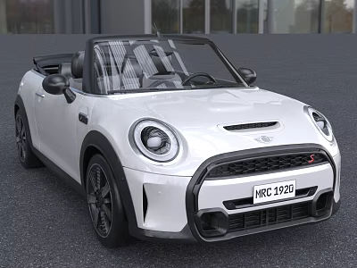 White MINI Convertible Car With Open Top Black Wheels And Front Design 3d model