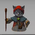 Wizard Cat With Red Hat Green Eyes Blue Red Cloak Green Gemstone And Red Staff