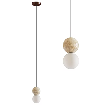 Modern Sleek Pendant Light Design With Double Spheres Beige Marble And White Glass Hanging 3d model