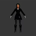 3D Game and Movie Character with Black Leather Jacket Long Hair and White Gloves