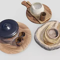 Natural Wooden Household Items Including Plates Mugs Bowls And Lidded Container On Trays