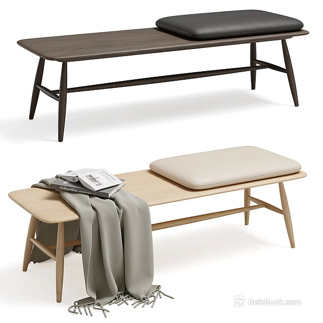 Light Wood Sofa Bench With Beige Cushion Magazine And Gray Blanket In Modern Interior 3d model 