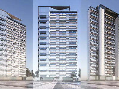Modern High Rise Residential Buildings Exterior View With Glass Facade And Balcony Design 3d model