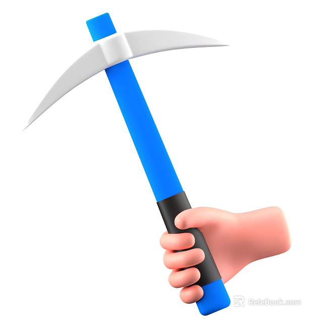 Durable Industrial Pickaxe with Blue Handle Being Held by Hand for Heavy Duty Use 3d model 
